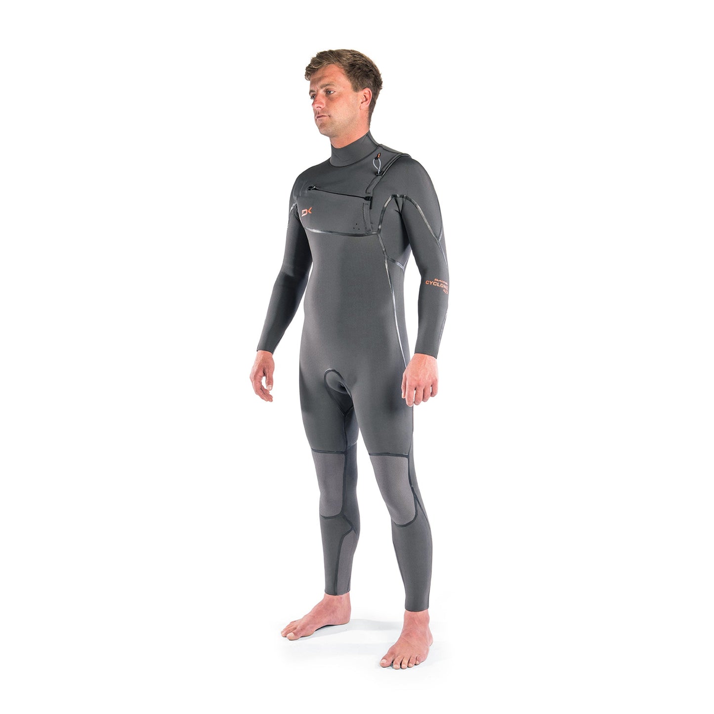 Mens Cyclone Chest Zip 4/3mm Full Wetsuit (Graphite / Orange)