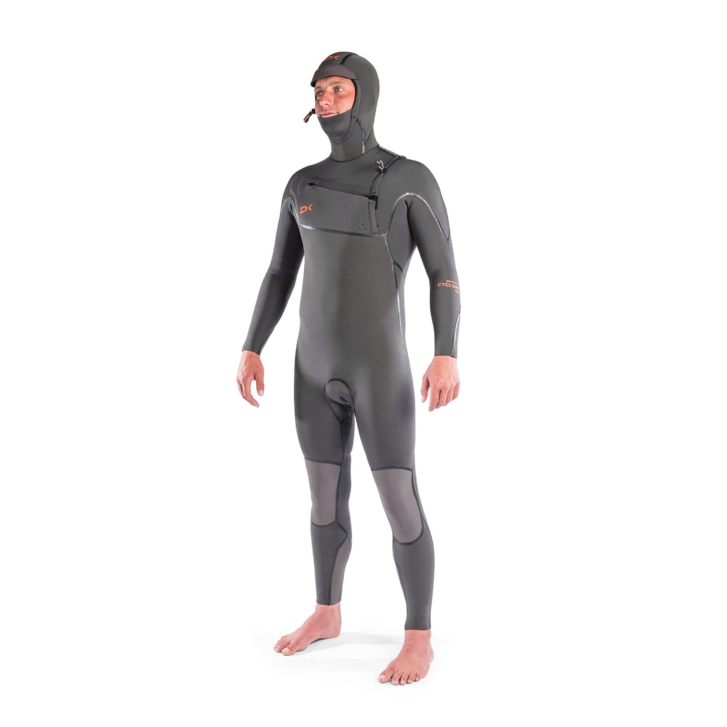 Mens Cyclone Chest Zip Hooded 4/3mm Full Wetsuit (Graphite / Orange)