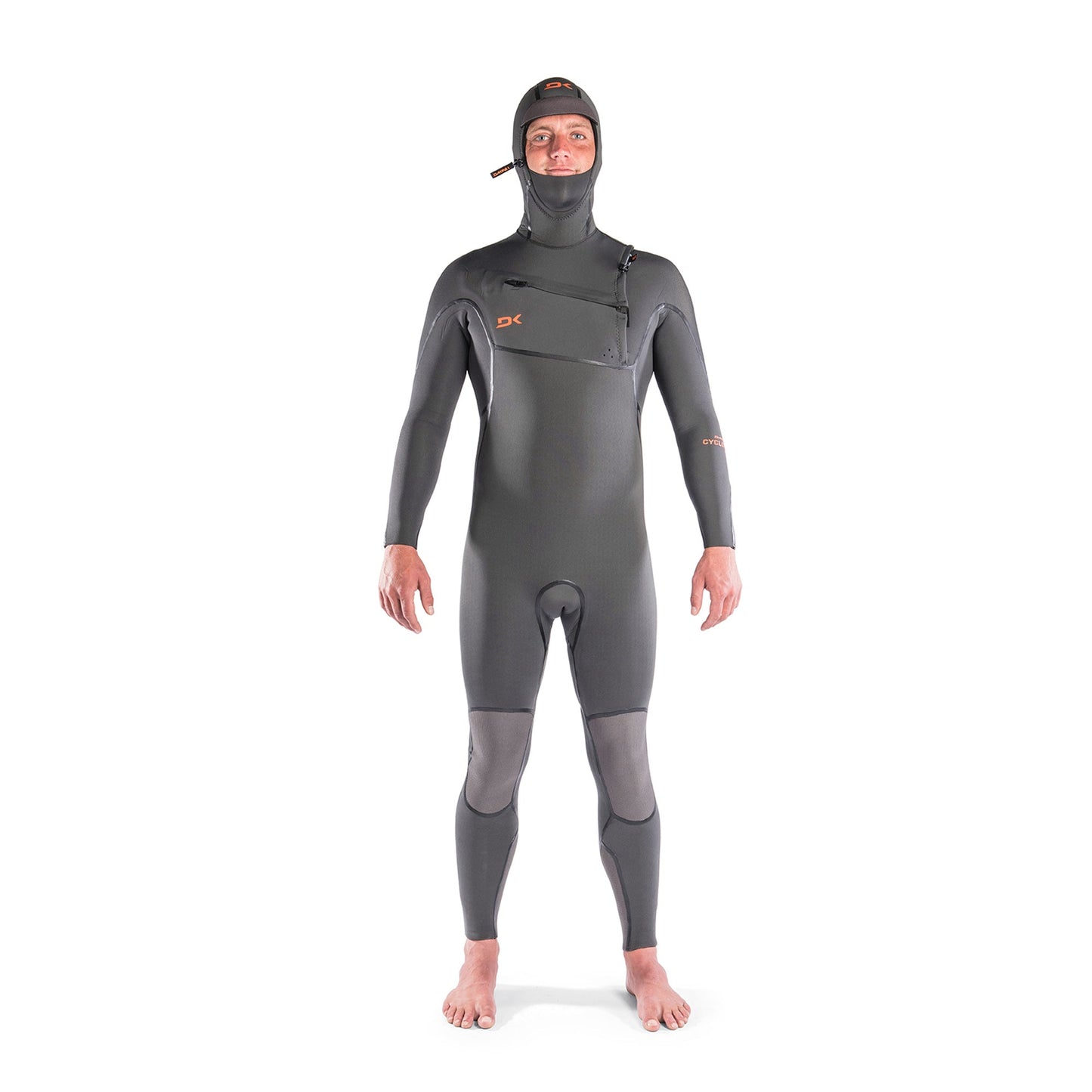 Mens Cyclone Chest Zip Hooded 4/3mm Full Wetsuit (Graphite / Orange)