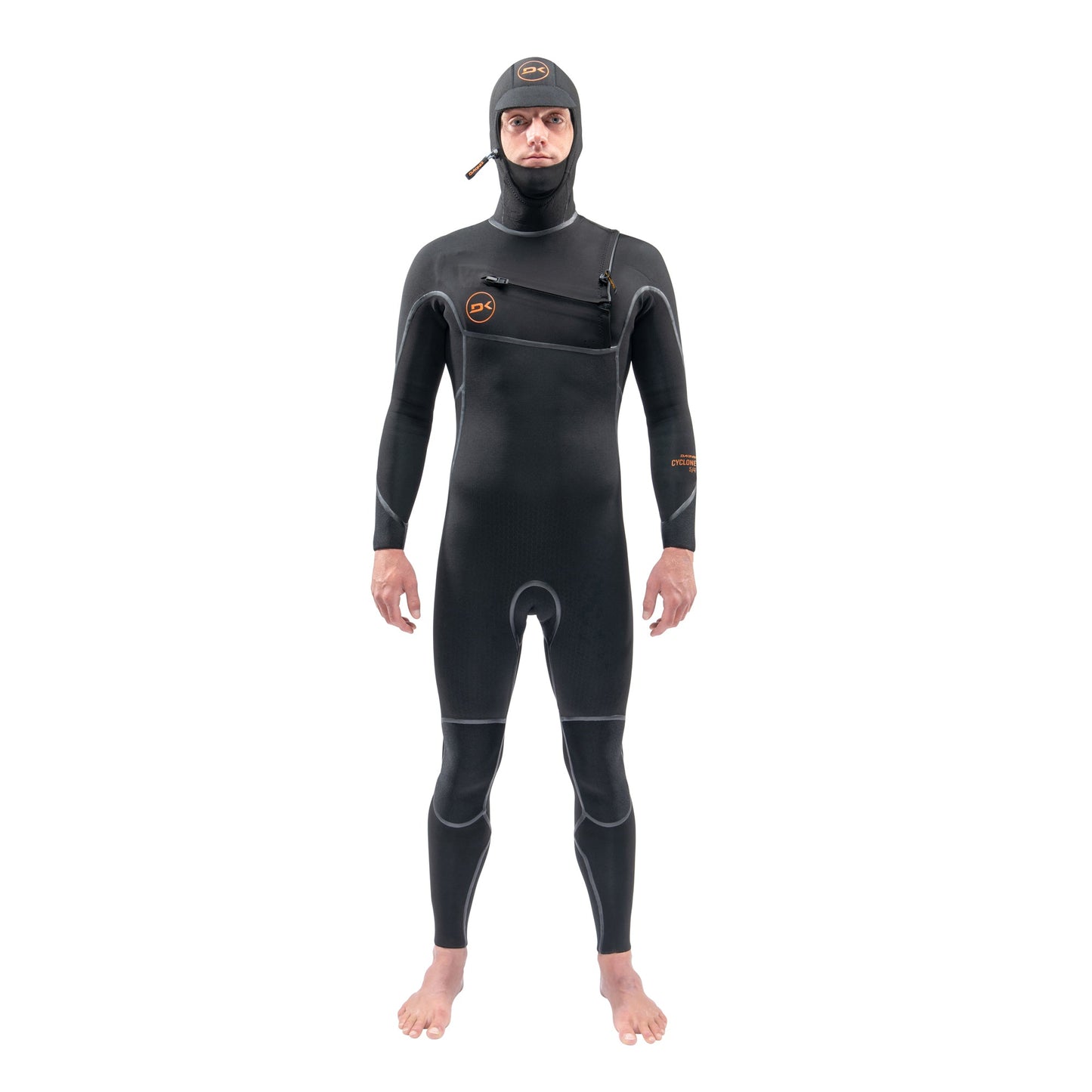 Mens Cyclone Chest Zip Hooded 6/4mm Full Wetsuit (Black)