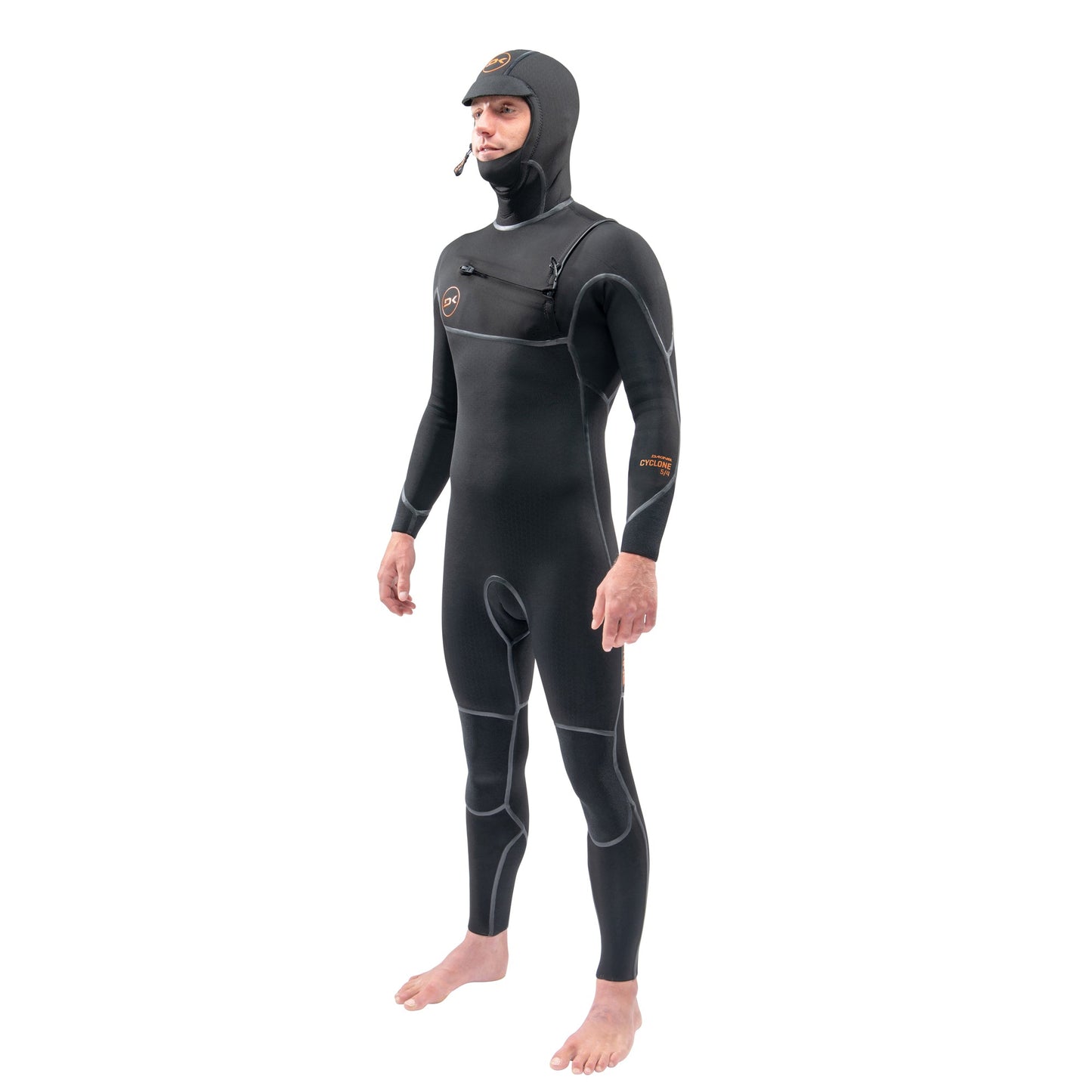 Mens Cyclone Chest Zip Hooded 6/4mm Full Wetsuit (Black)