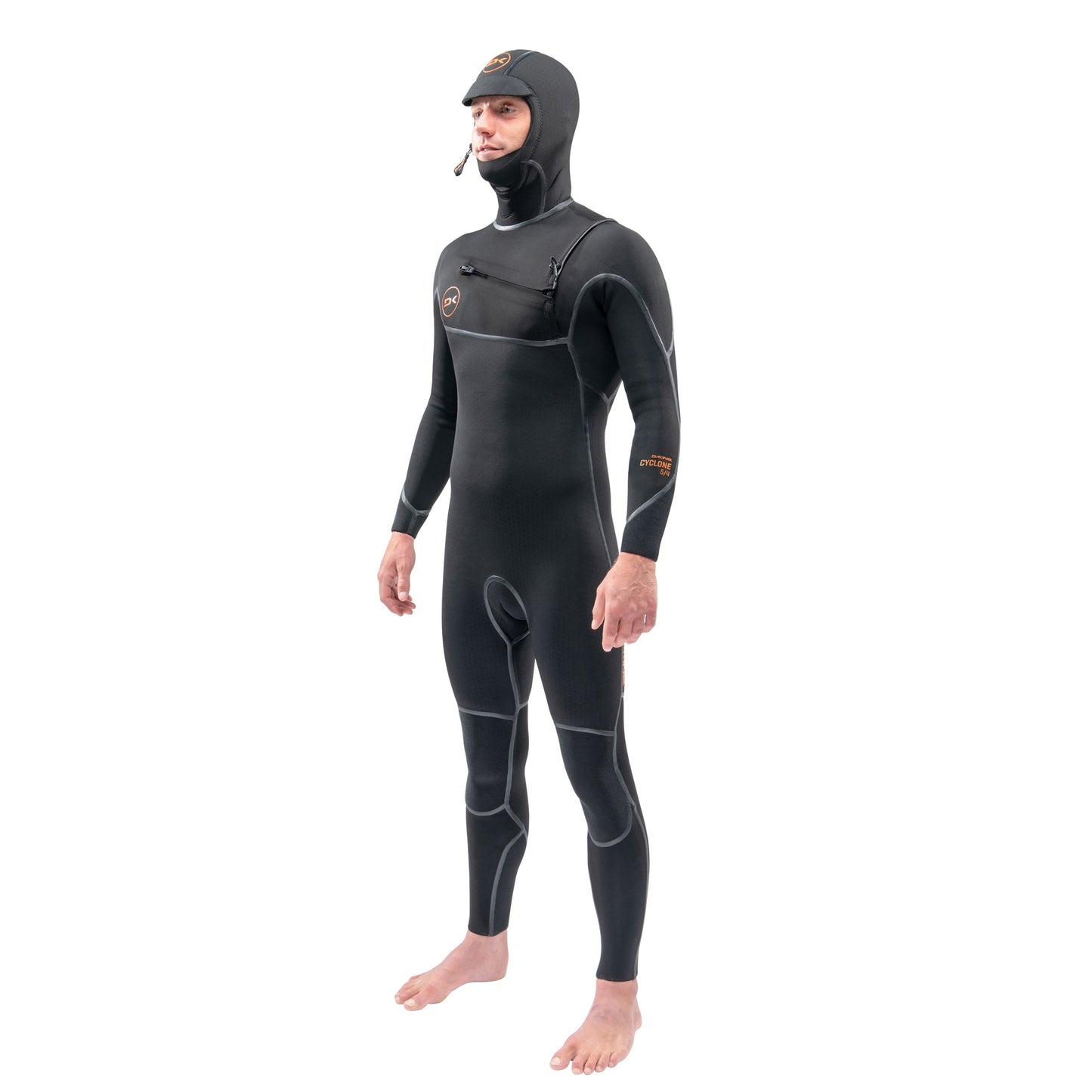 Mens Cyclone Chest Zip Hooded 5/4mm Full Wetsuit (Black)