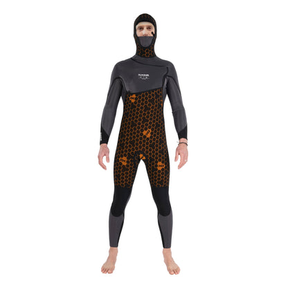 Mens Cyclone Chest Zip Hooded 5/4mm Full Wetsuit (Black)