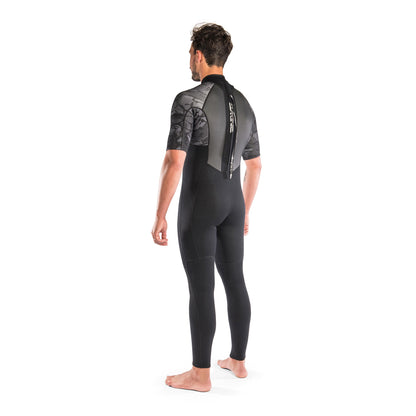 Mens Quantum Back Zip 2/2mm F/L Short Sleeved Full Wetsuit (Black Camo / White)
